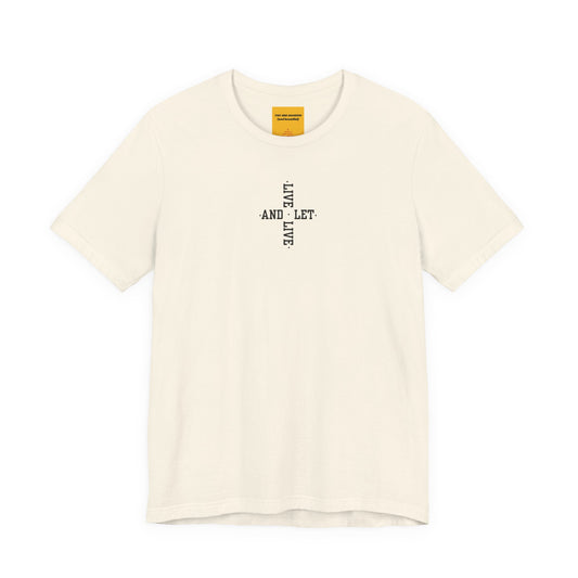 LIVE AND LET LIVE - (Chakra Cross)(Black Text)-Unisex Jersey Short Sleeve Tee