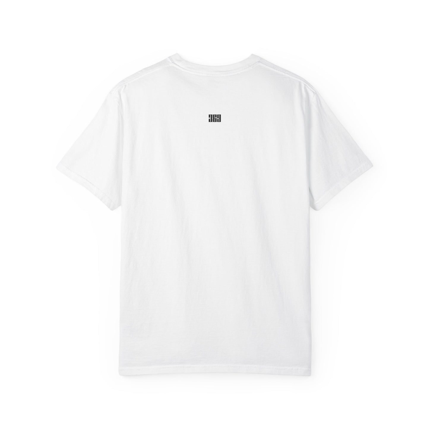 White t-shirt with a small black 369 logo on the back against a white background