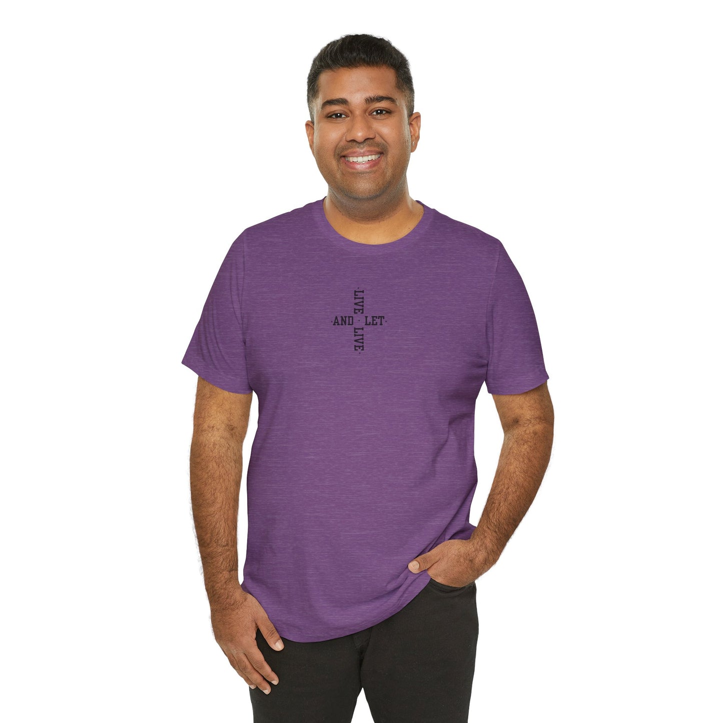LIVE AND LET LIVE - (Chakra Cross)(Black Text)-Unisex Jersey Short Sleeve Tee