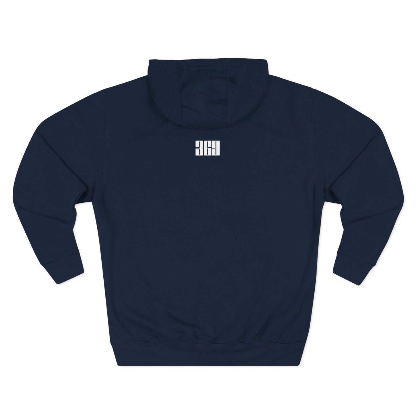 Back view of  navy BOOSTED SNOWMOBILES MATTER black hoodie - sustainable sled life apparel- 369
