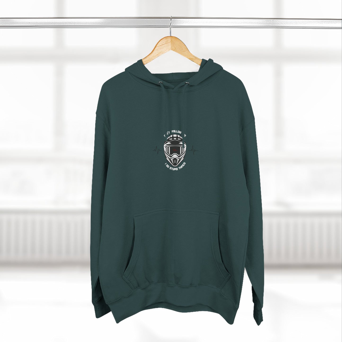 DON'T FOLLOW ME, I DO STUPID THINGS -front graphic -"ECO and SUSTAINABLE, 80% Cotton, Three-Panel Fleece Hoodie-(BCI)(OEKO-TEX)