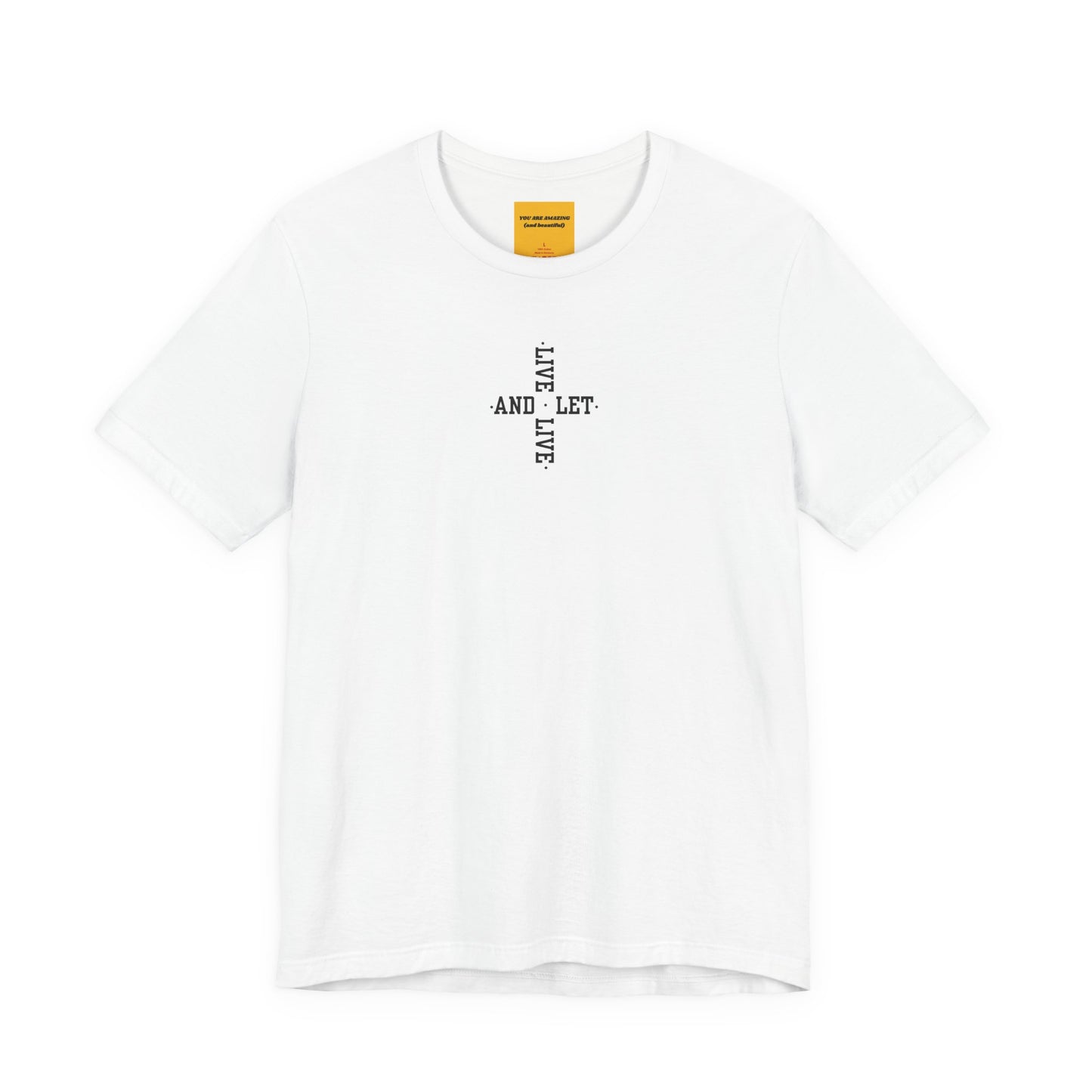 LIVE AND LET LIVE - (Chakra Cross)(Black Text)-Unisex Jersey Short Sleeve Tee