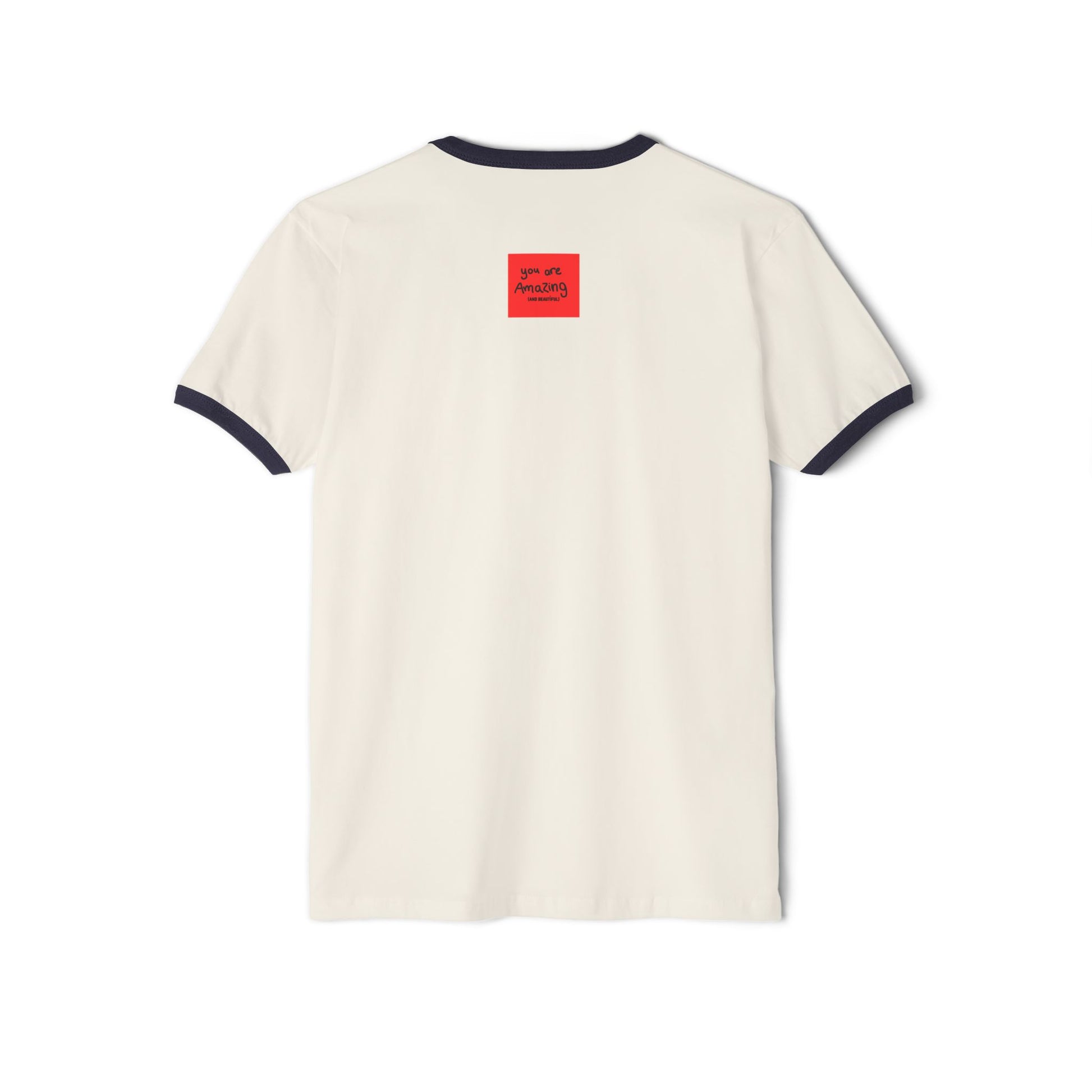 back view- White t-shirt with red logo You are amazing and beautiful - on a white background