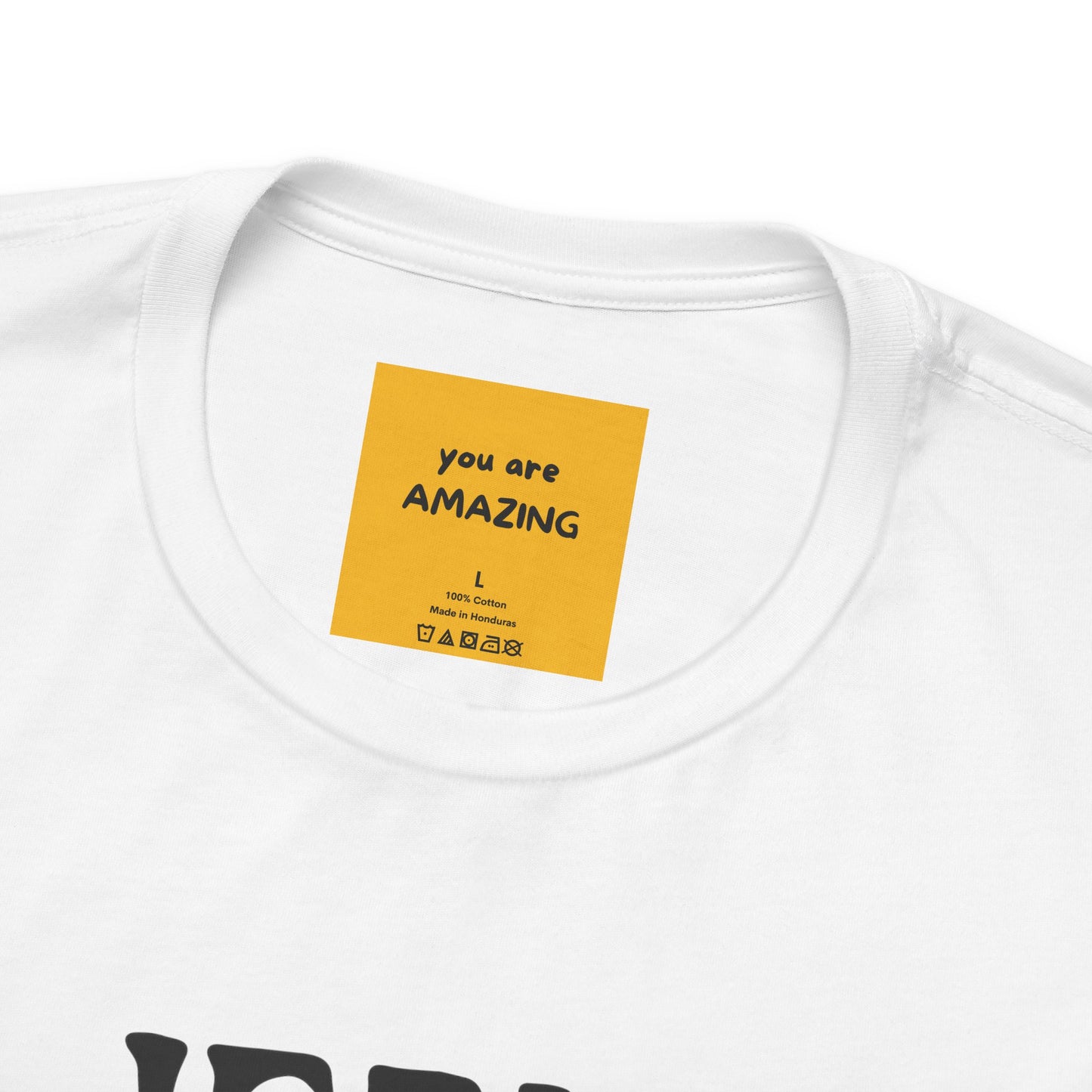 close up of neck label hidden message of JESUS LOVES YOU BUT RIGHT NOW YOU'RE ANNOYING  premium cotton t-shirt with sassy message