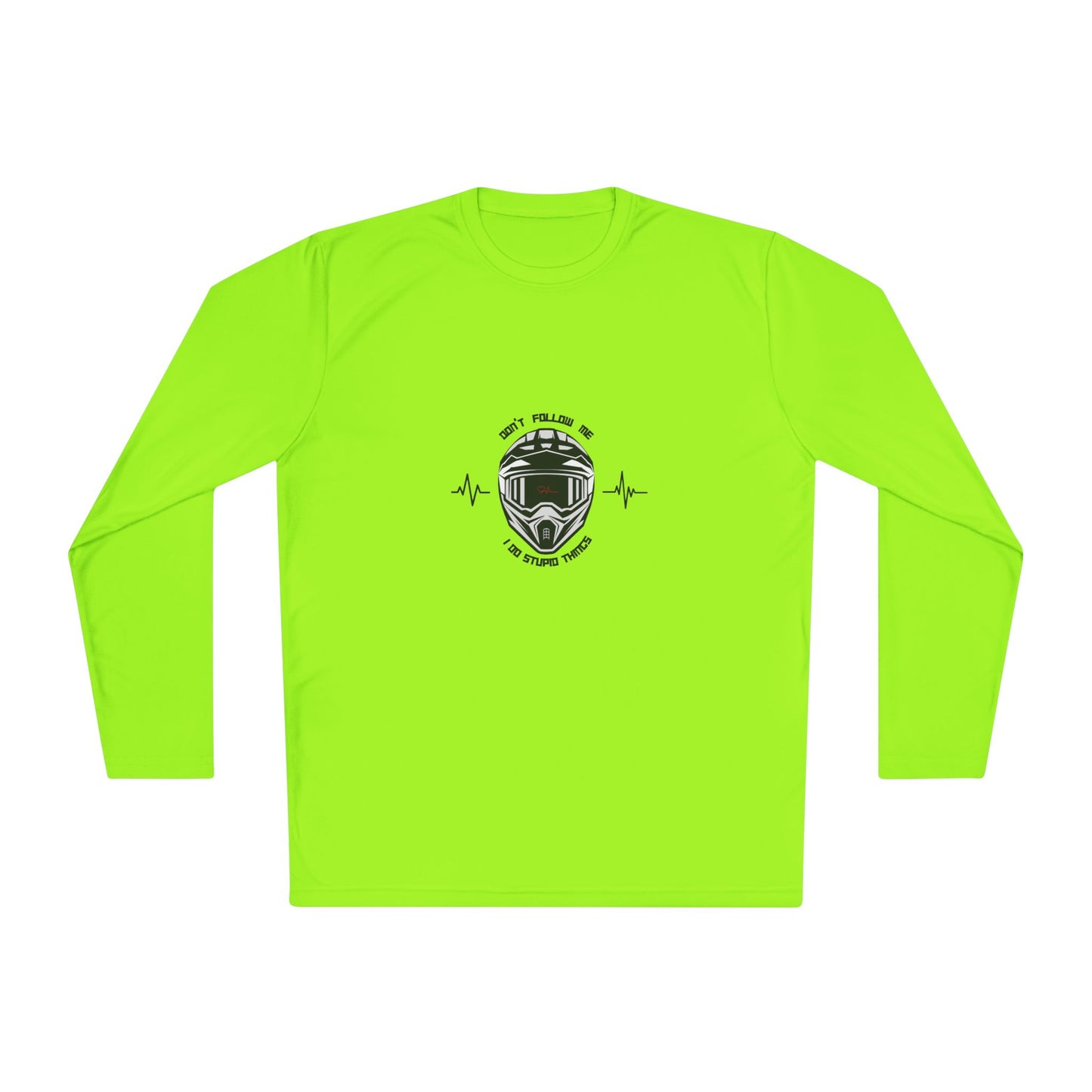 Bright green long-sleeve shirt with a graphic design on a white background