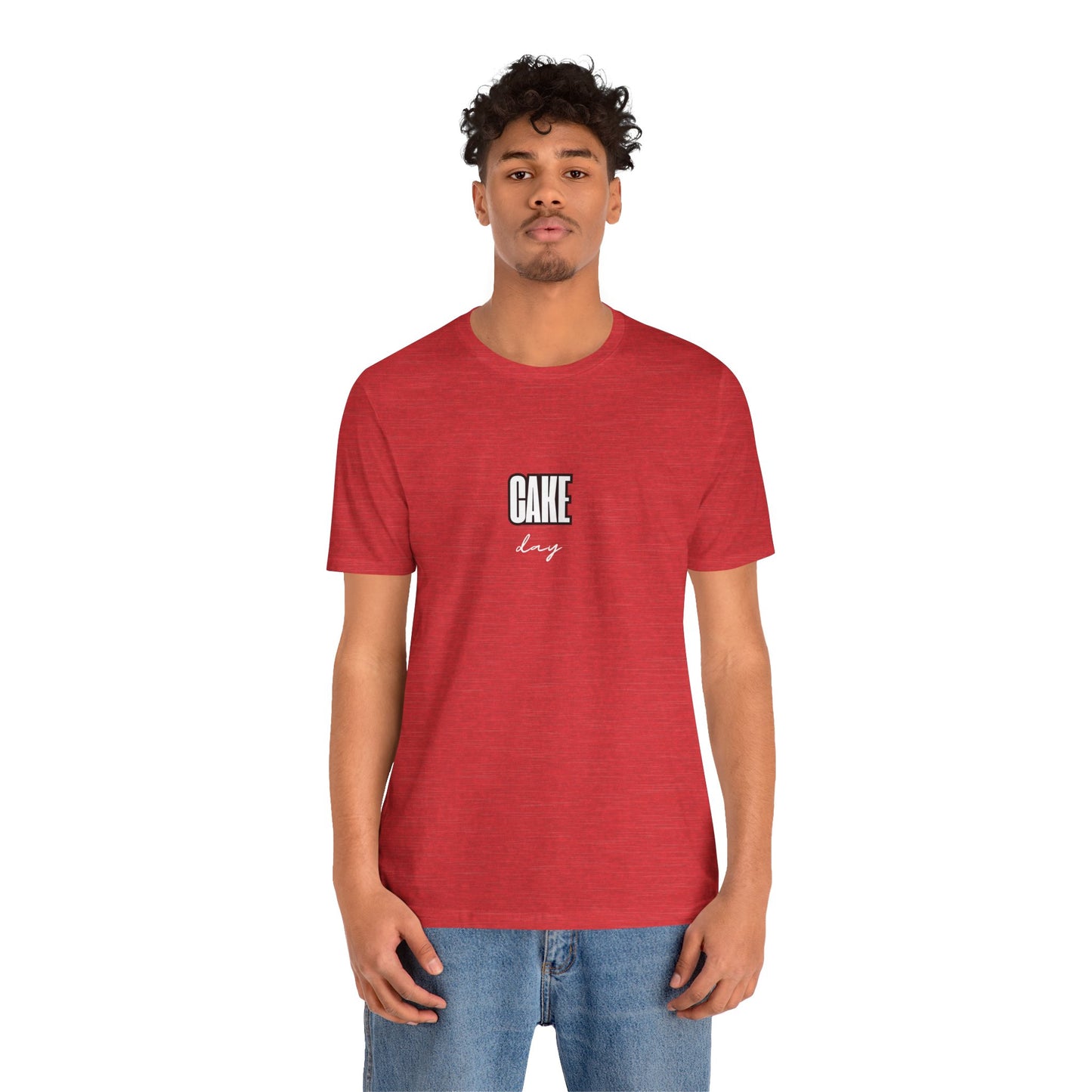 Person wearing red CAKE DAY shirt - birthday gift Reddit anniversary recovery  tee
