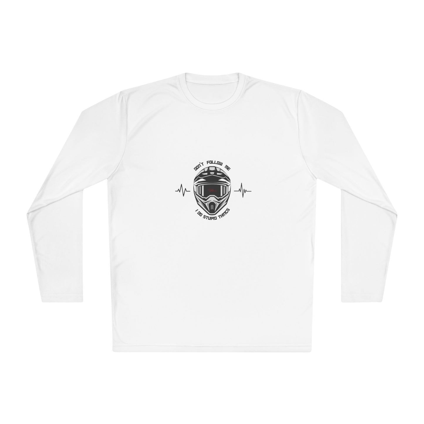 White long-sleeve shirt with black graphic design on a white background