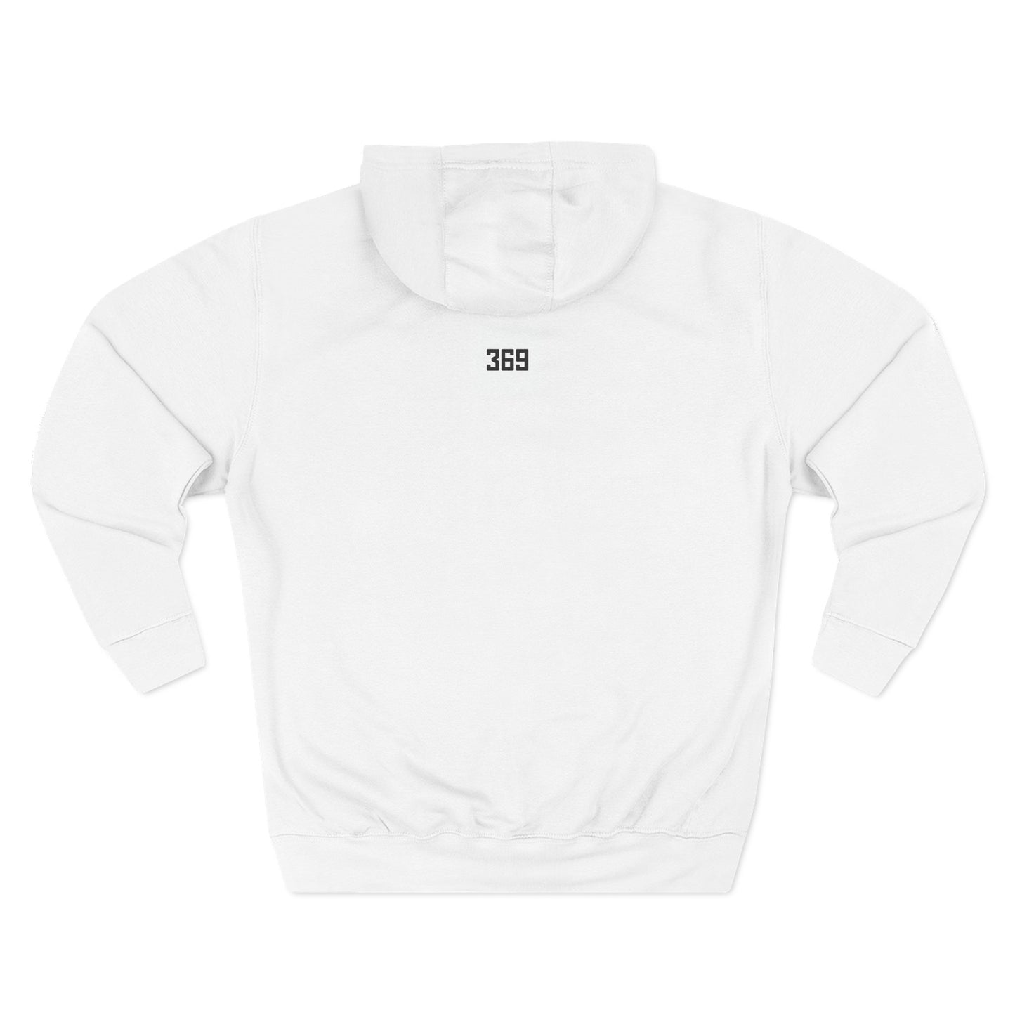 White hoodie with '369' logo on a white background