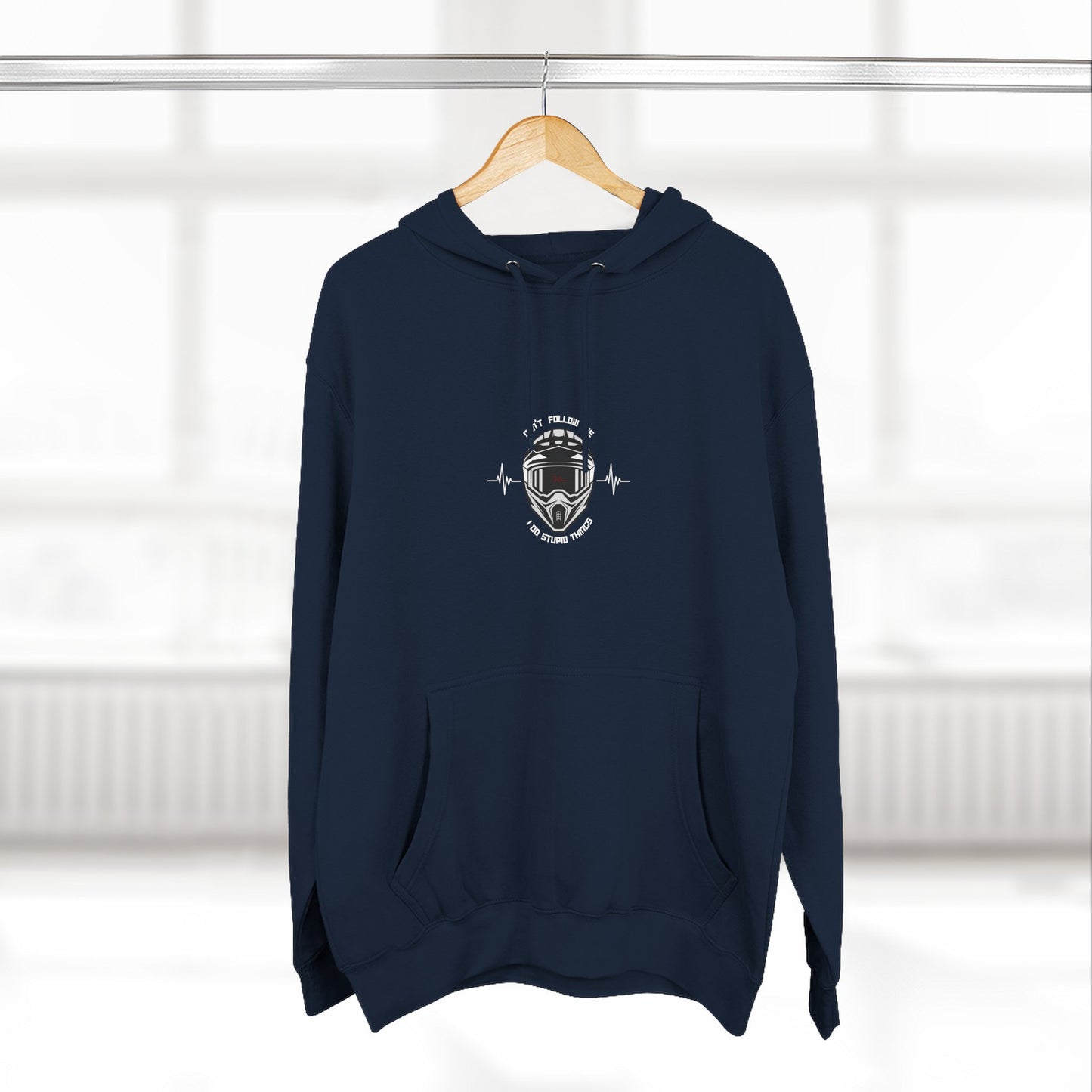 DON'T FOLLOW ME, I DO STUPID THINGS ( white lifeline) (black, heather grey, sports green) - "ECO and SUSTAINABLE, 80% Cotton, Three-Panel Fleece Hoodie-(BCI)(OEKO-TEX)