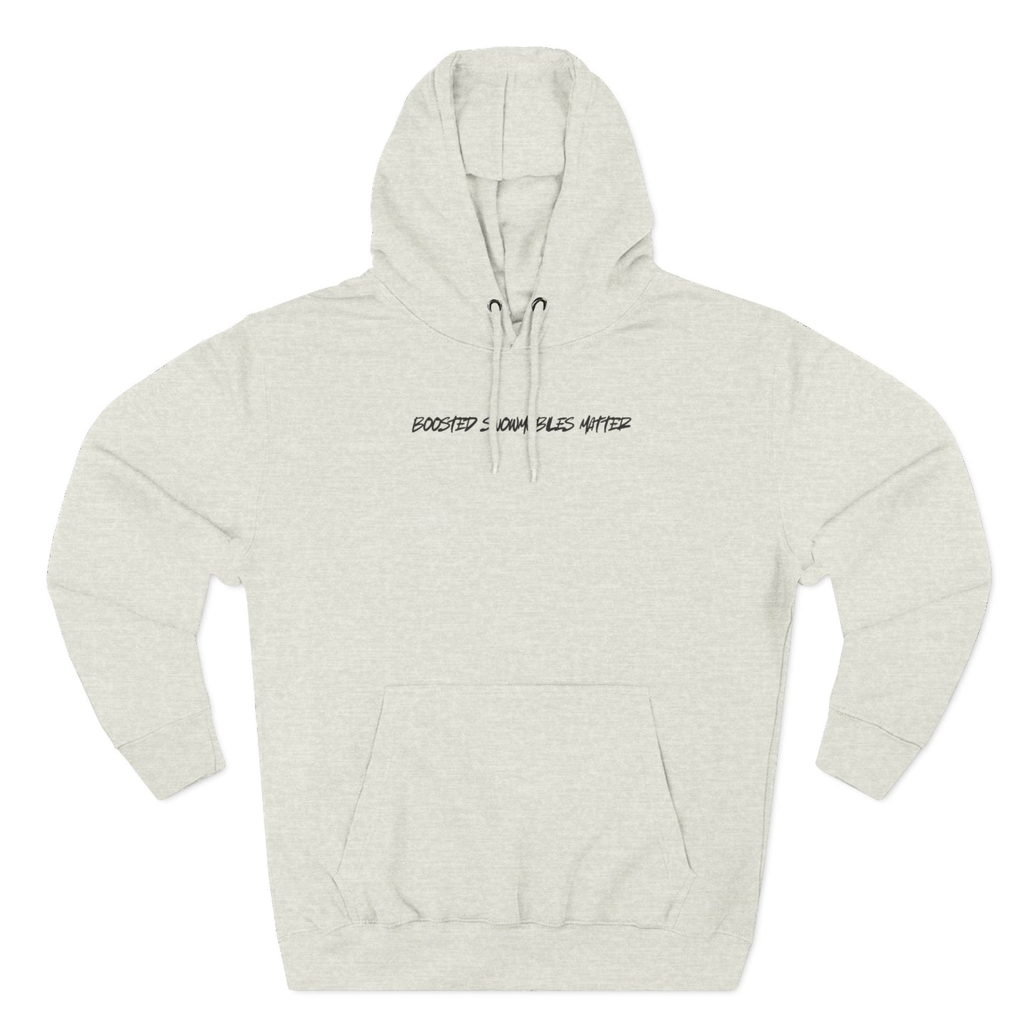 Fleece hoodie with BOOSTED SNOWMOBILES MATTER text - eco-friendly snowmobile hoodie