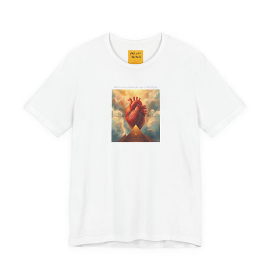 unisex t-shirt with heart pyramid sacred geometry design graphic black text affirmation - front view