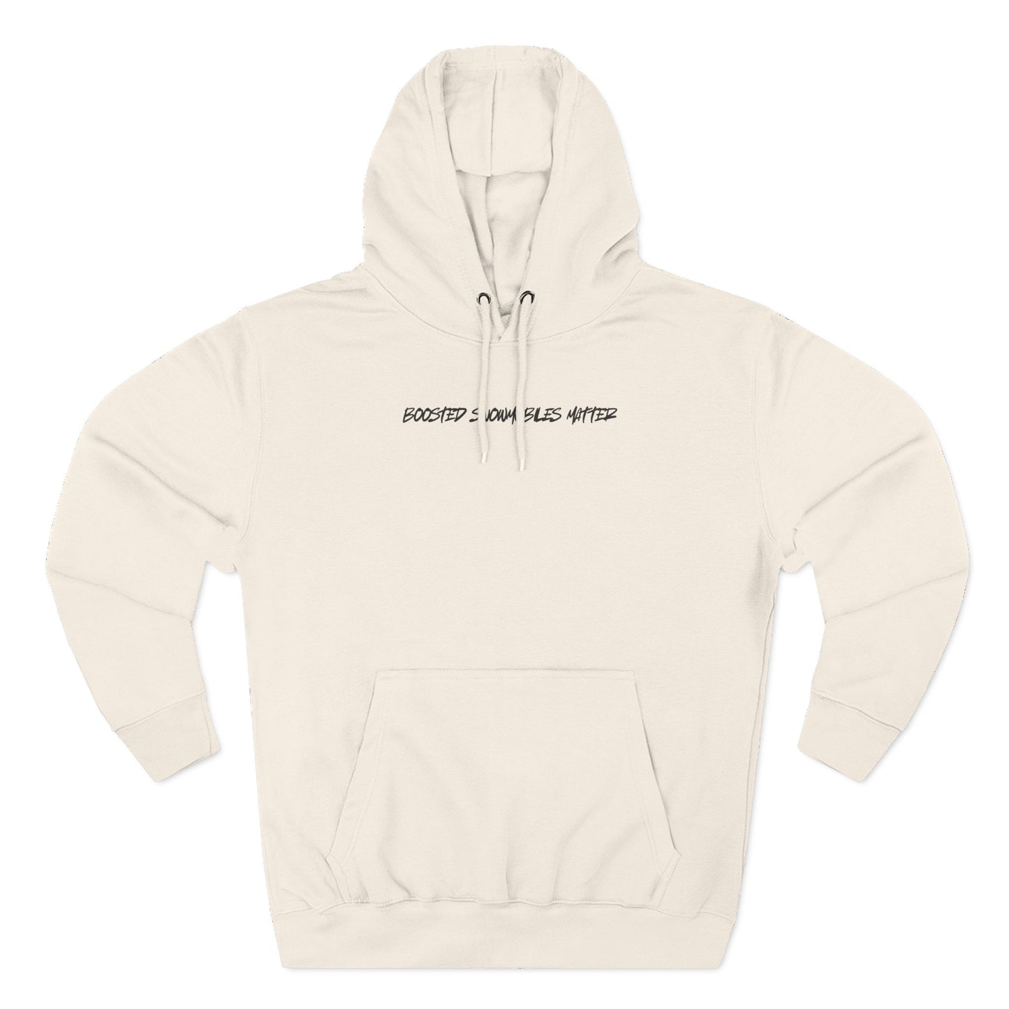 Fleece hoodie with BOOSTED SNOWMOBILES MATTER black text - eco-friendly snowmobile hoodie
