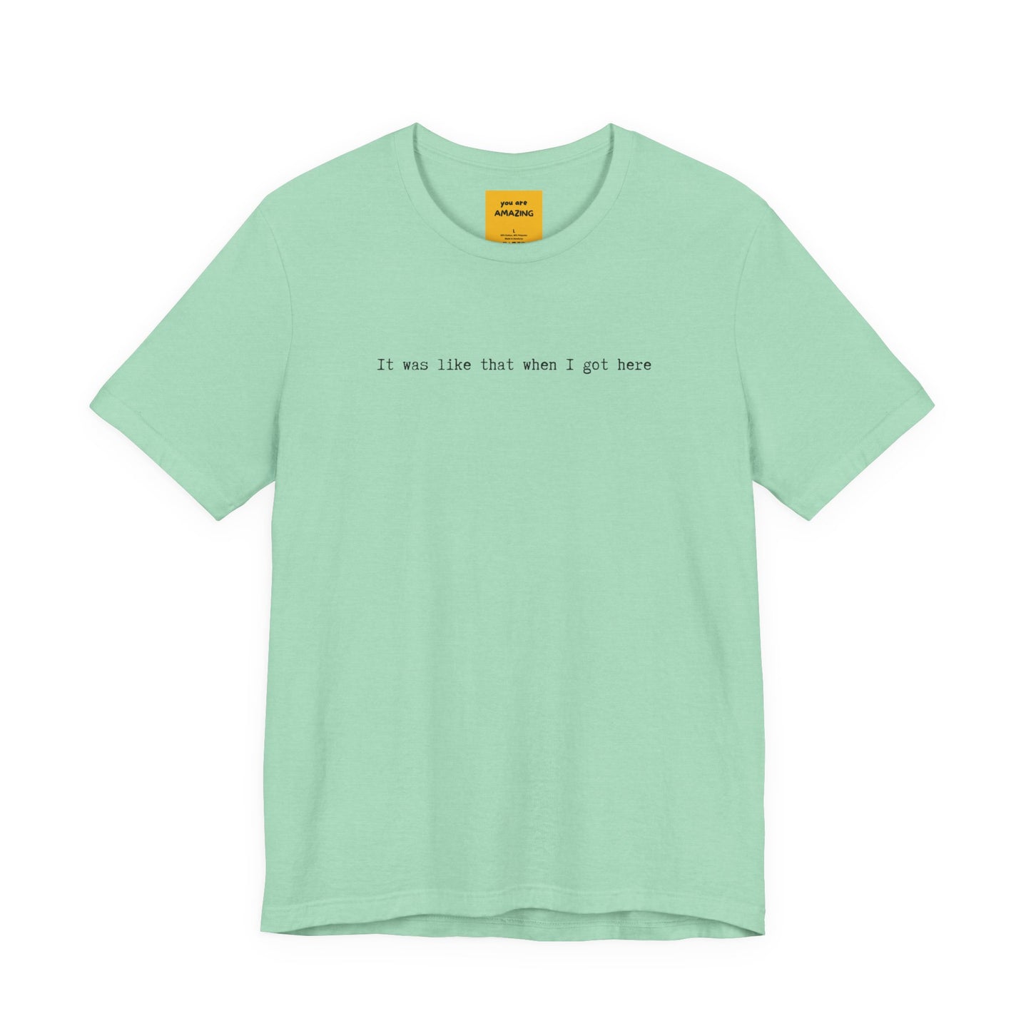 mint green unisex t-shirt with IT WAS LIKE THAT WHEN I GOT HERE text - funny sarcastic tee