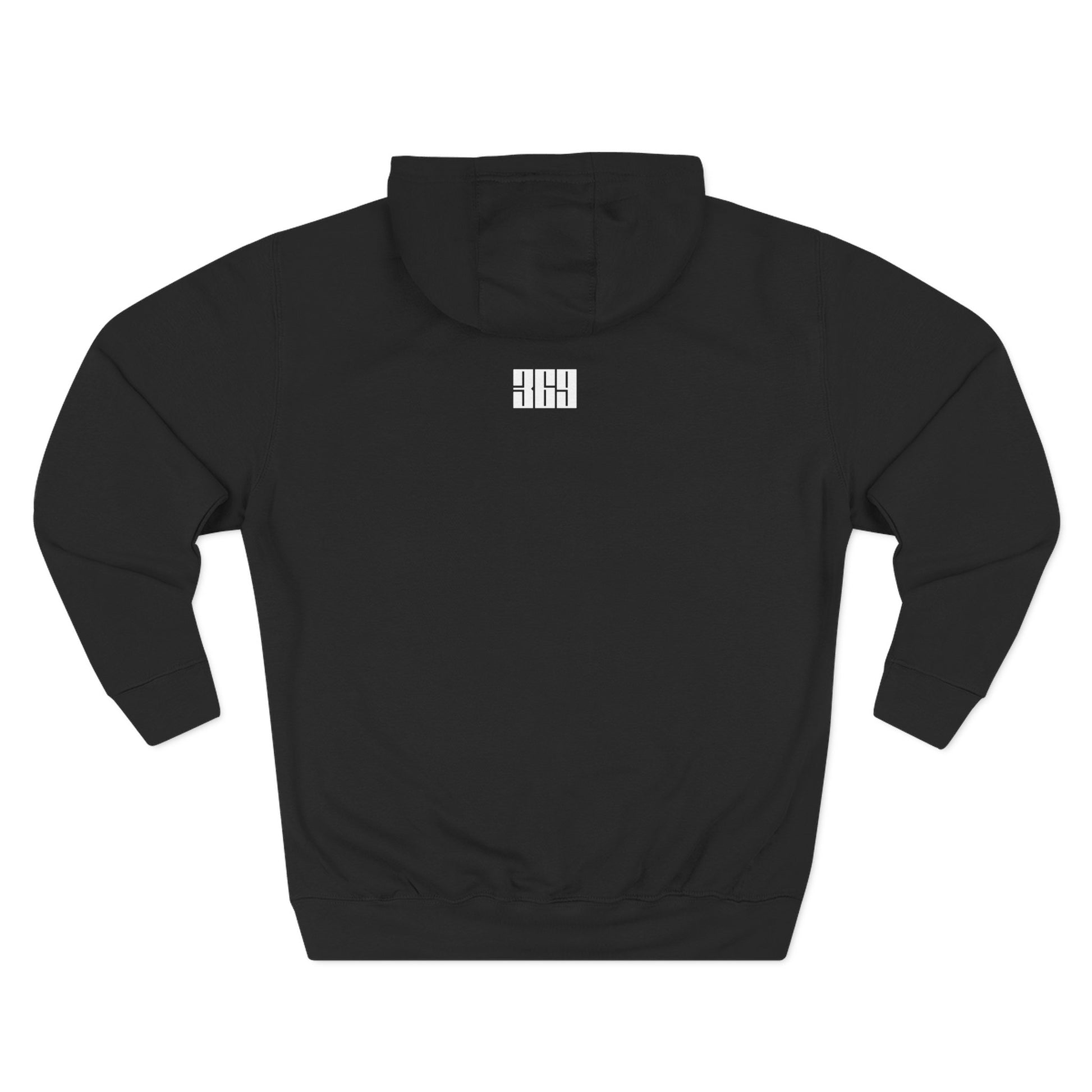 Back view of black  BOOSTED SNOWMOBILES MATTER black hoodie - sustainable sled life apparel - 369