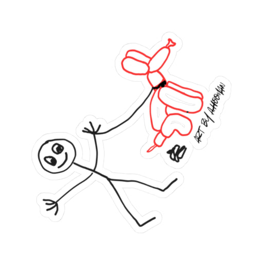 STICK MAN WALKING BALLOON DOG -Kiss-Cut Stickers