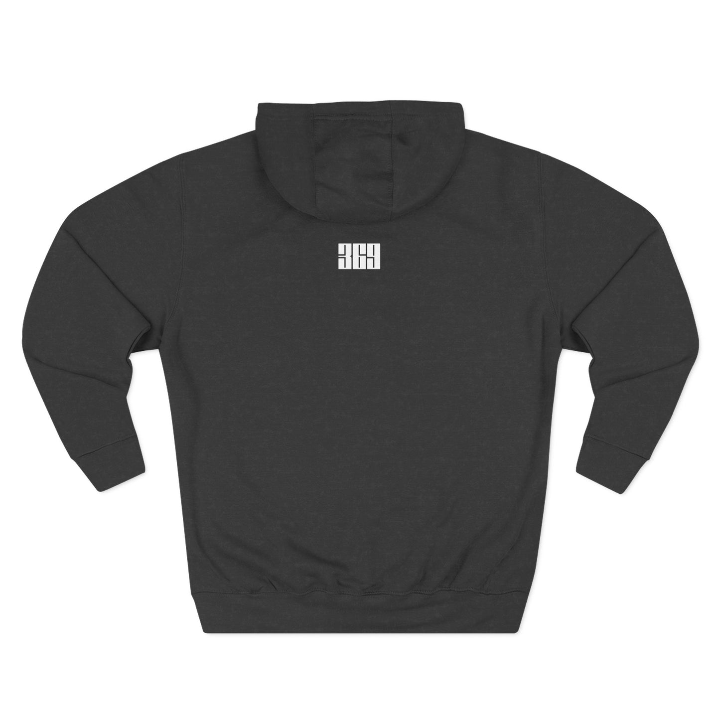 Back view of charcoal heather BOOSTED SNOWMOBILES MATTER black hoodie - sustainable sled life apparel - 369